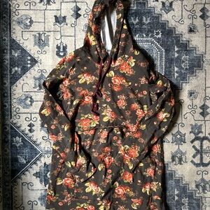 Latched Mama Nursing Hoodie - Washed Black w/ Red/Pink Rose Floral